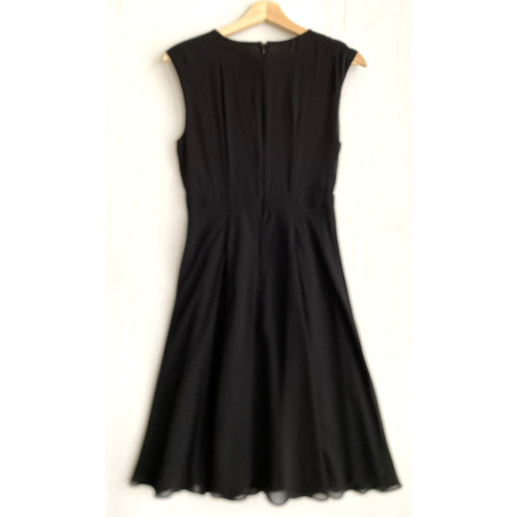 ZARA Black Chiffon Fit Flare A Line Dress Wrap Surplice Neckline Lined Size S - Picture 3 of 4